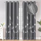 Estelar Textiler Blackout Curtains For Living Room Silver Palm Tree Printed Thermal Insulated Room Darkening Curtains For Bedroo