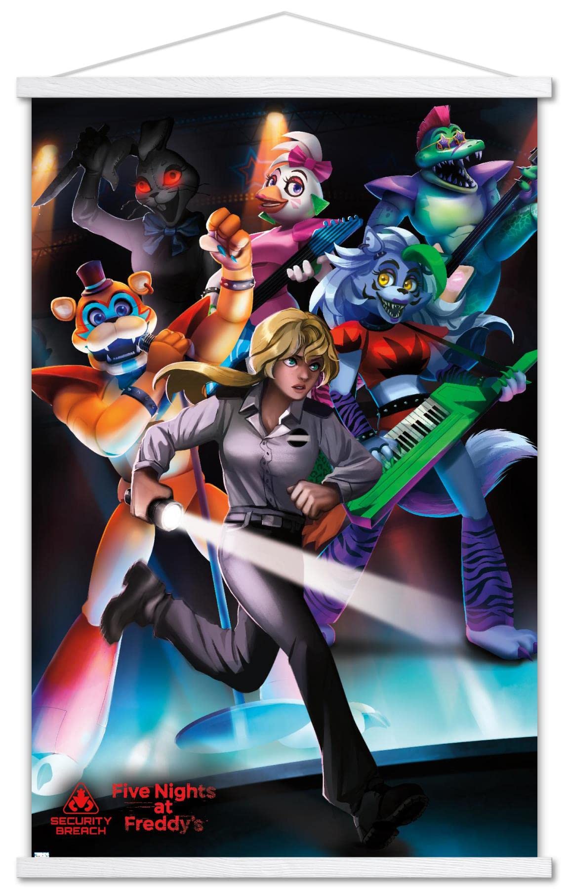Trends International Five Nights at Freddys: Security Breach - Group Wall Poster, 22.375 x 34, Print and White Hanger Bundle