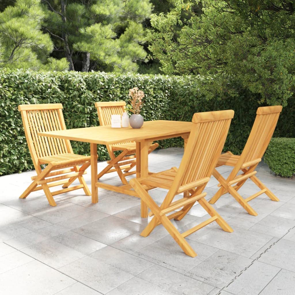 vidaXL Patio Dining Set 5 Piece, Outdoor Dining Set for Garden, Table and Chair for Balcony Dinner, Dining Table, Modern Style, Solid Teak Wood