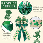 Large St. Patrick'S Day Wreath Bows, Green Glitter Bows For Wreath Shamrock Bows For Front Door, St. Patrick'S Day Ornaments Vel