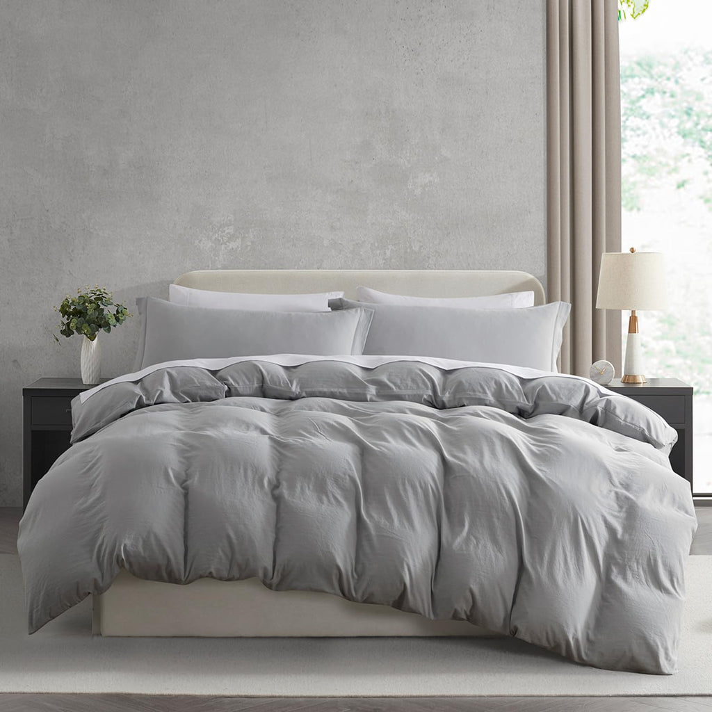 Nestl Light Grey California King Duvet Cover Sets - Soft Prewashed Cal King Duvet Cover, 3 Piece, With Zipper Closure, 1 Duvet Cover 104X98 Inches And 2 Pillow Shams