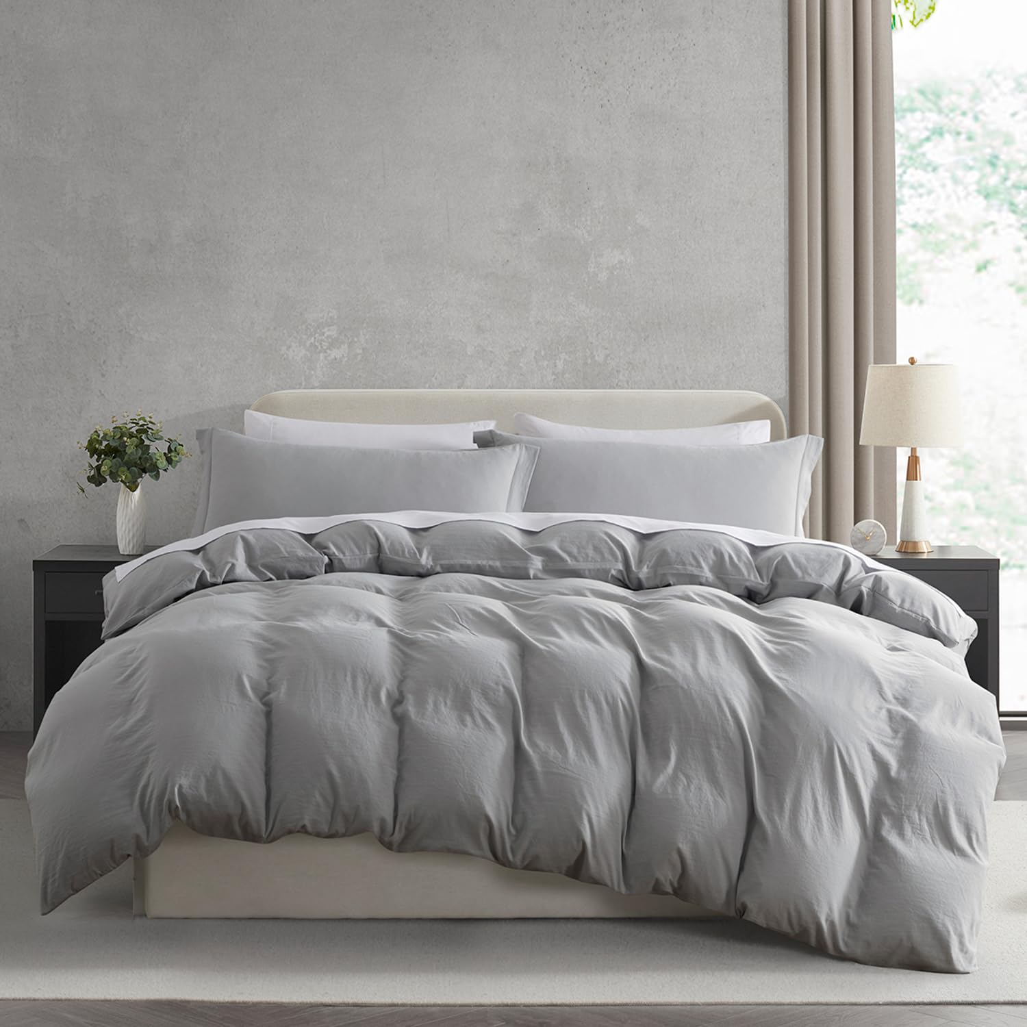 Nestl Light Grey California King Duvet Cover Sets - Soft Prewashed Cal King Duvet Cover, 3 Piece, With Zipper Closure, 1 Duvet Cover 104X98 Inches And 2 Pillow Shams