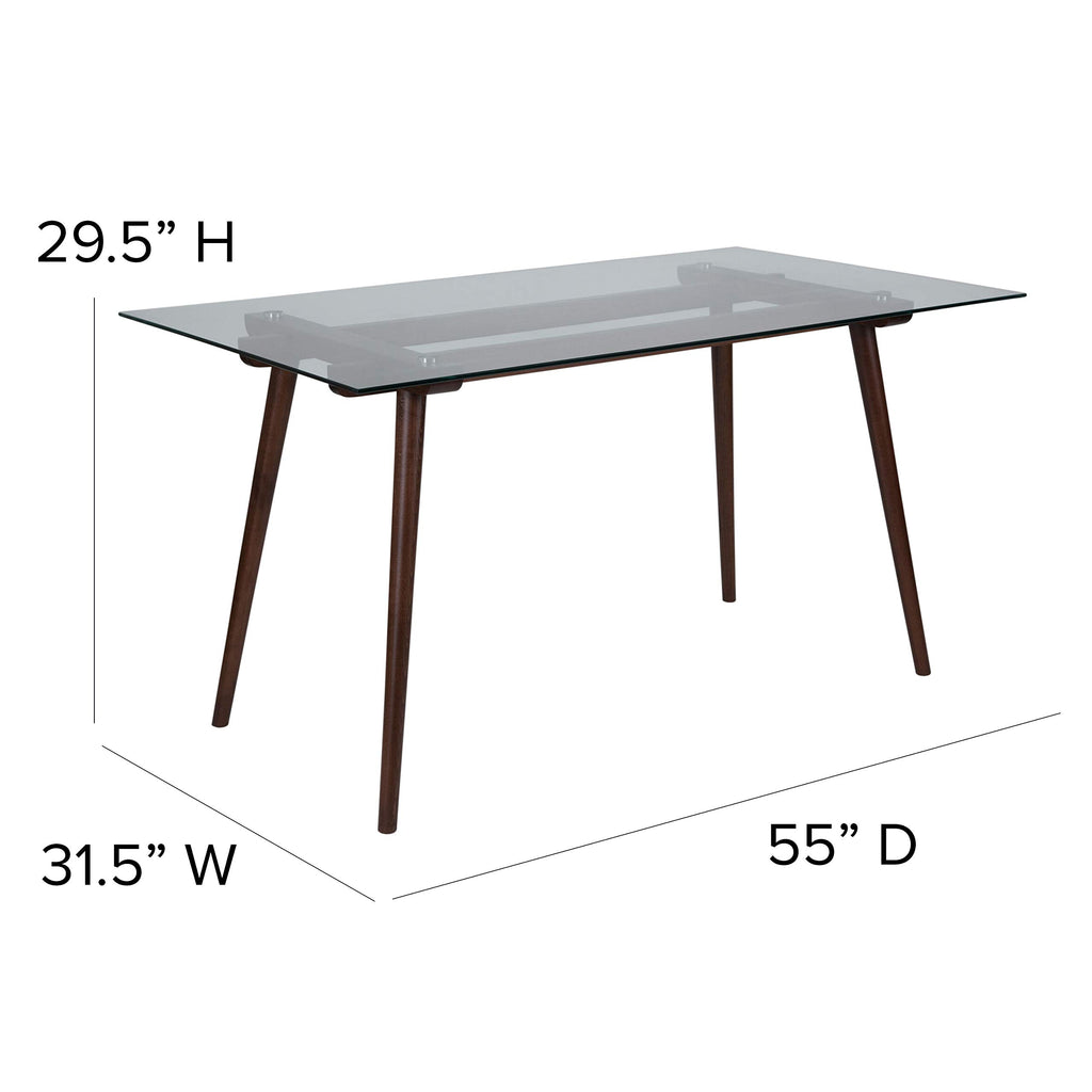 Flash Furniture Meriden 31.5' X 55' Rectangular Solid Walnut Wood Table With Clear Glass Top