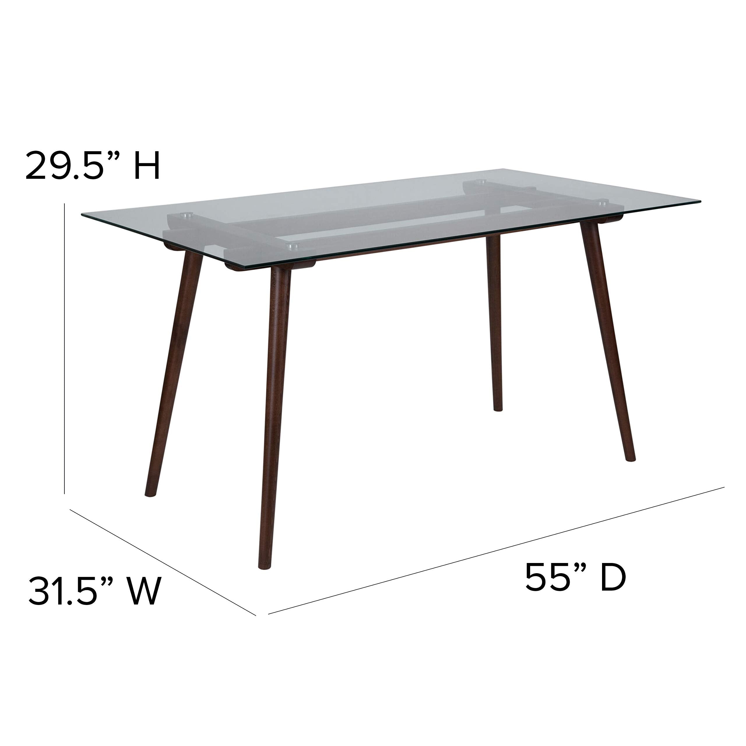 Flash Furniture Meriden 31.5' X 55' Rectangular Solid Walnut Wood Table With Clear Glass Top