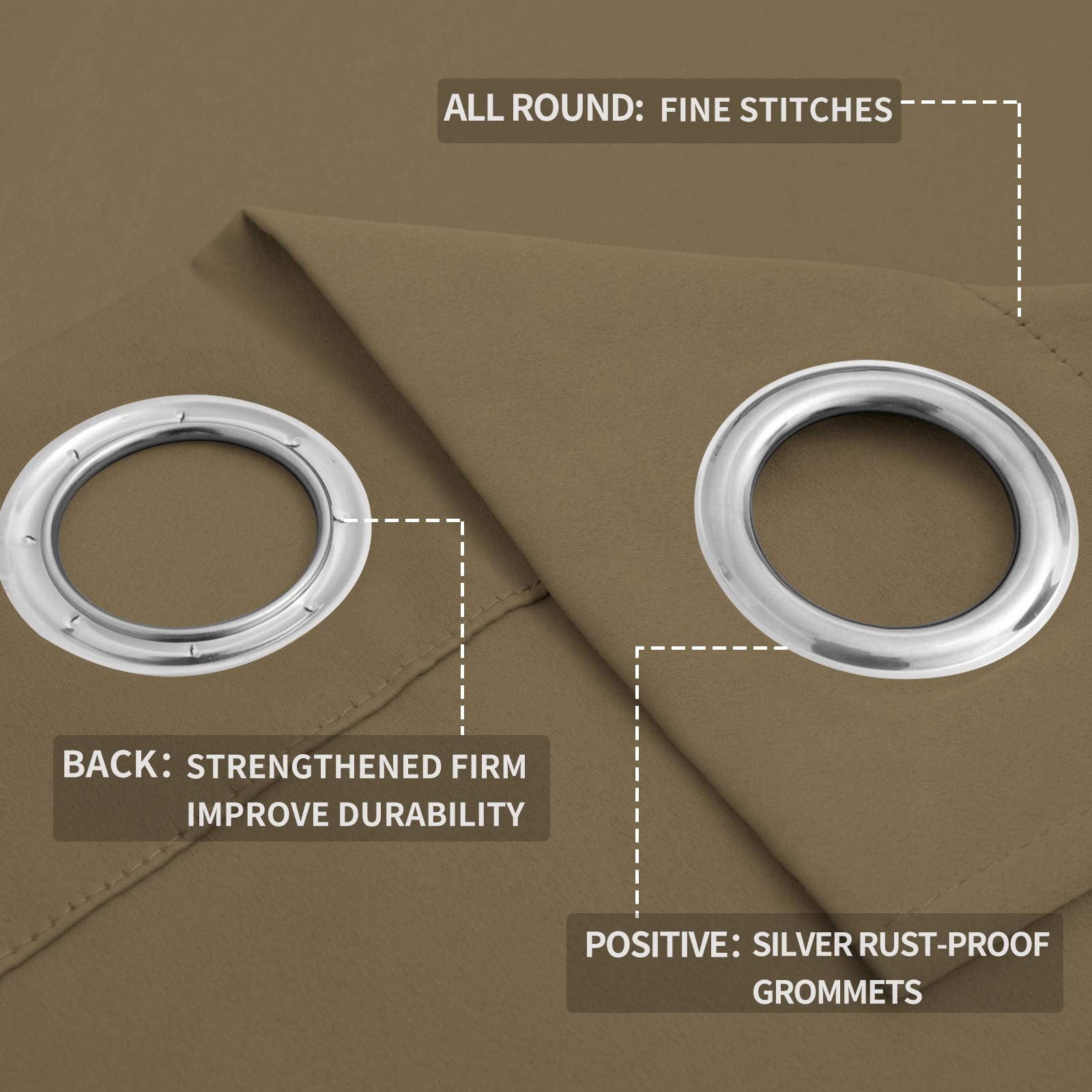 Easy-Going Blackout Curtains For Bedroom, Solid Thermal Insulated Grommet And Noise Reduction Window Drapes, Room Darkening Curtains For Living Room, 2 Panels(52X63 In,Tan)