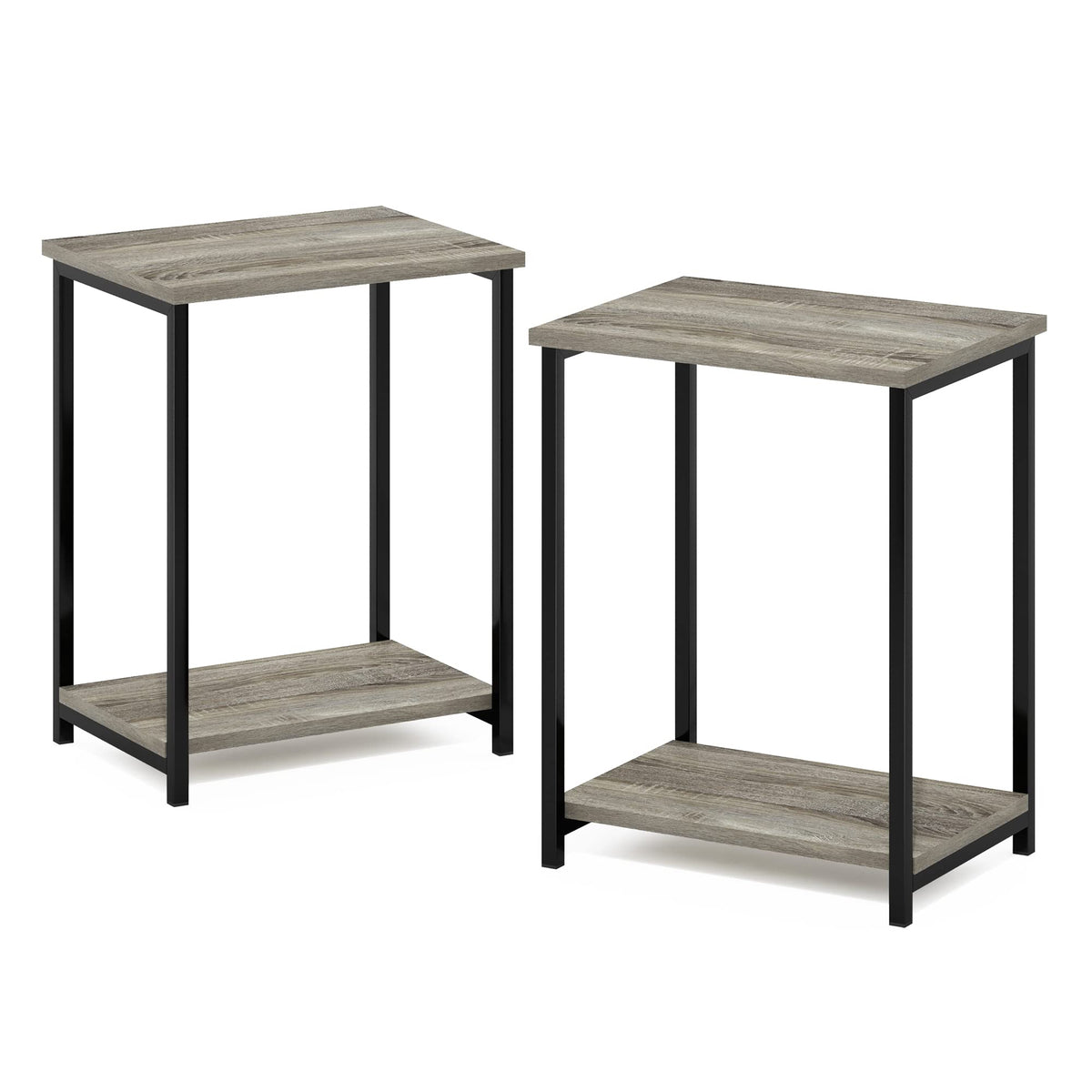 Furinno Simplistic Metal Frame End Table, 2-Pack, French Oak