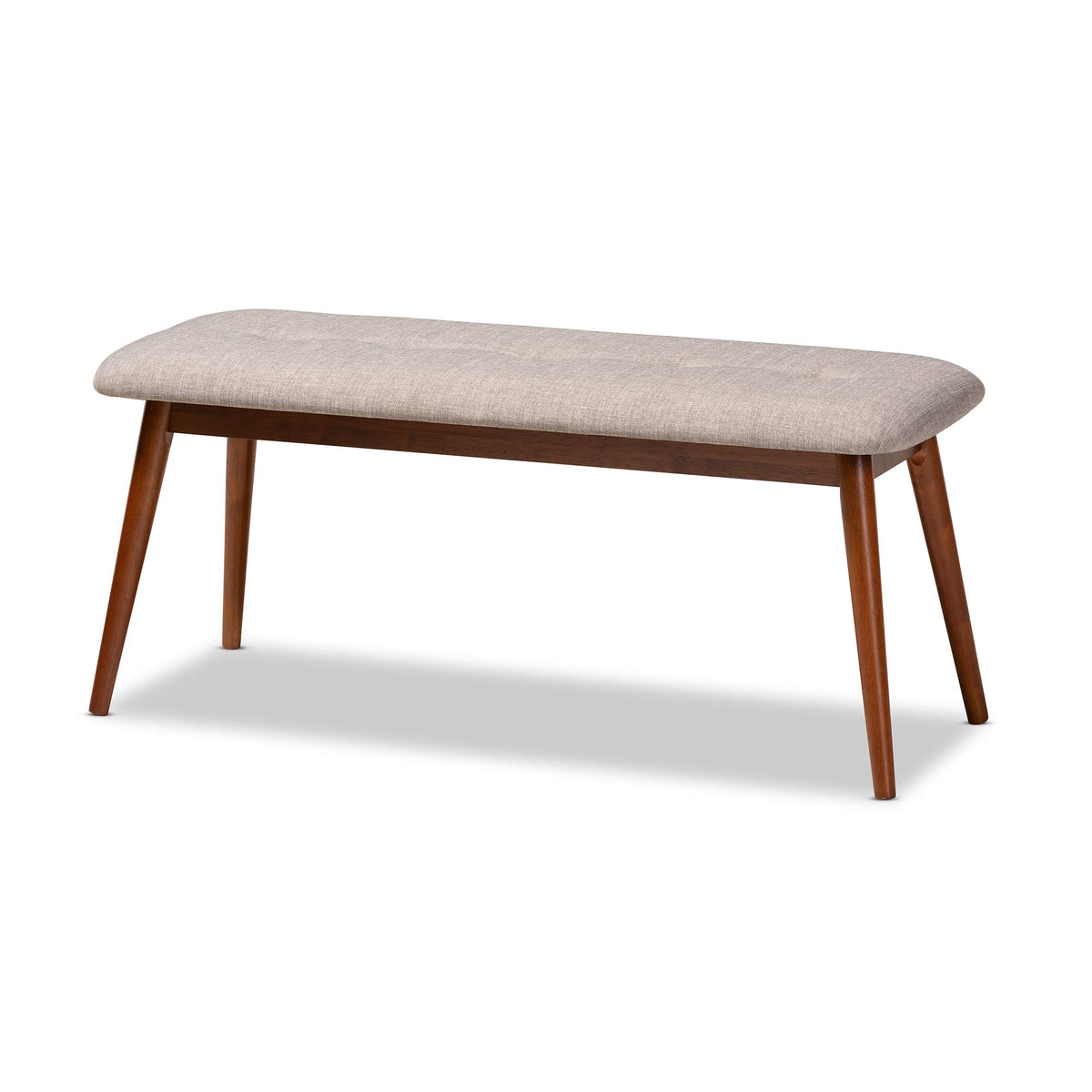 Baxton Studio Flora II Mid-Century Dining Bench Light Grey Fabric Upholstered Medium Oak Finished Wood Dining Bench