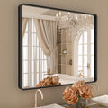 ISTRIPMF Black Mirror for Bathroom 40x32 Inch,Black Metal Frame Vanity Mirror for Wall,Rounded Corner Rectangle Matte Black Mirr