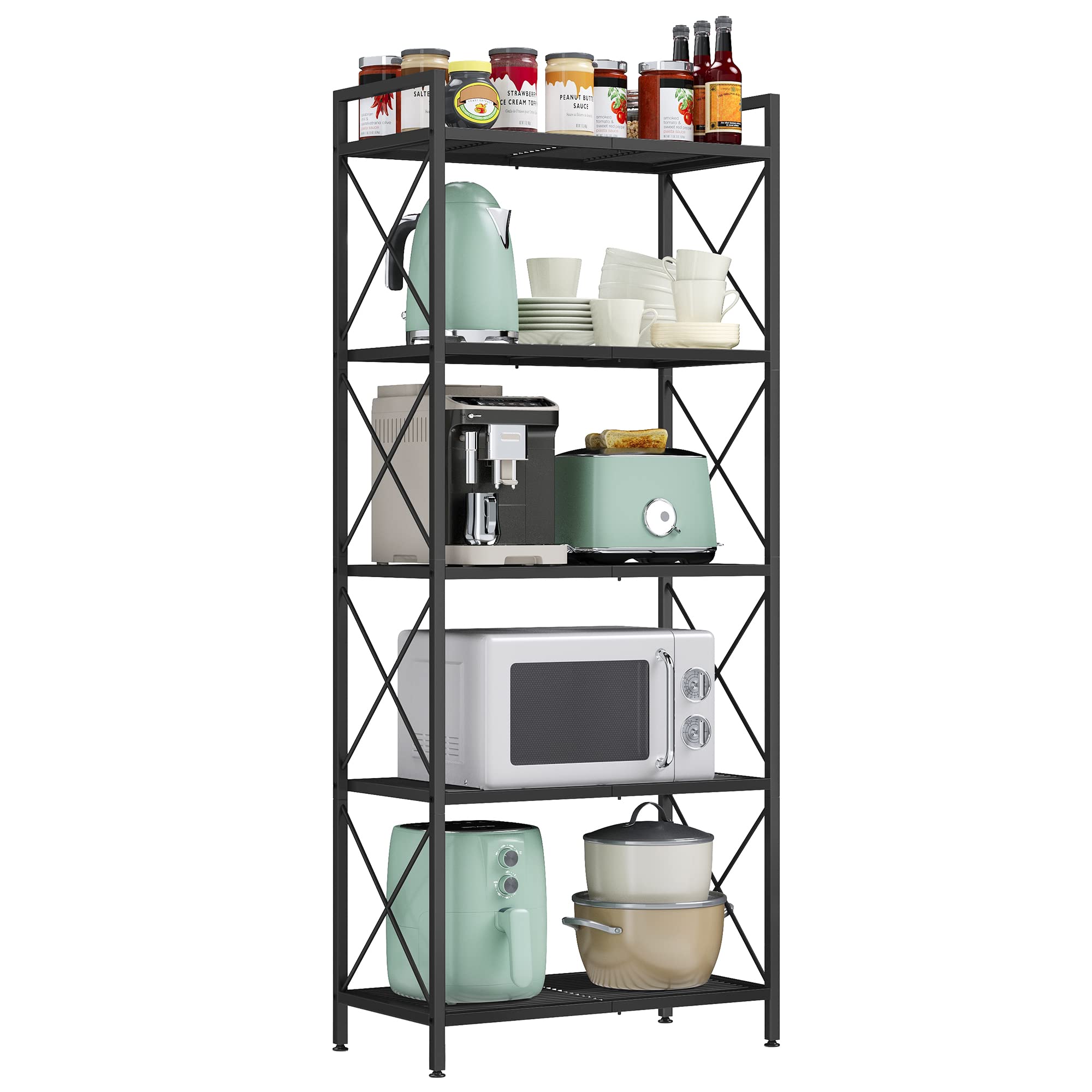 Songmics 5-Tier Metal Storage Rack, Shelving Unit With X Side Frames, Dense Mesh, 12.6 X 23.6 X 57.3 Inches, For Entryway, Kitchen, Living Room, Bathroom, Industrial Style, Ink Black Ubsc165B01
