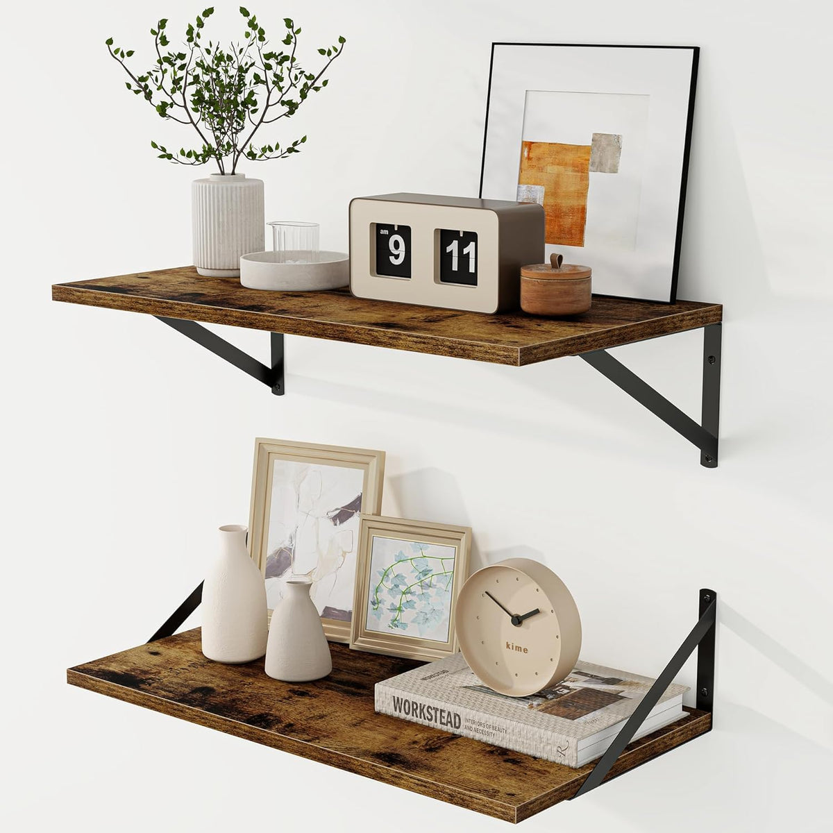 carpentray Deep Floating Shelves for Wall, 24W x 8D Wall Mounted Shelves Set of 2, Wide Display Ledge Shelf (Rustic Brown, 24 W
