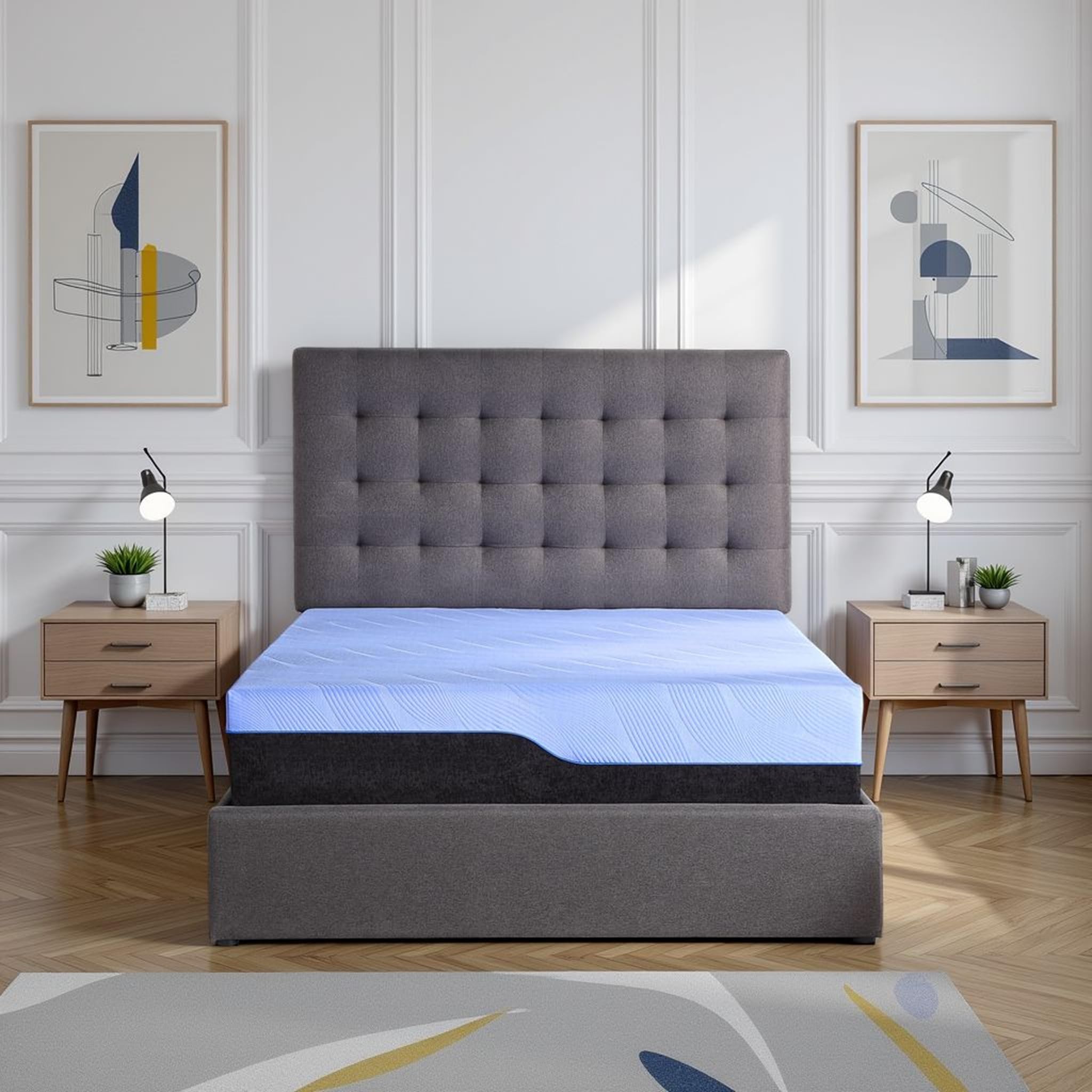 Bridgevine Home Refresh 6-Layer Hybrid Memory Foam and Coil Mattress, 12 Inches, Mattress-in-a-Box, Queen Size, Blue Ice Cover