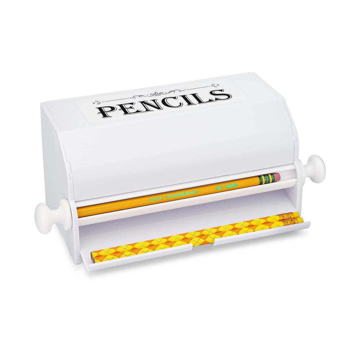 Simplyimagine Pencil Dispenser Holder - For Classroom, Home, Office Use Or Teacher Gift, Durable Acrylic Rolling Knob Pencil Sto