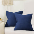 Phf 100% Cotton Waffle Weave Throw Pillow Cover, 22' X 22', No Insert, 2 Pack Square Pillowcases Shell, Elegant Home Decorative Throw Pillow Covers For Bed Couch Sofa, Navy Blue