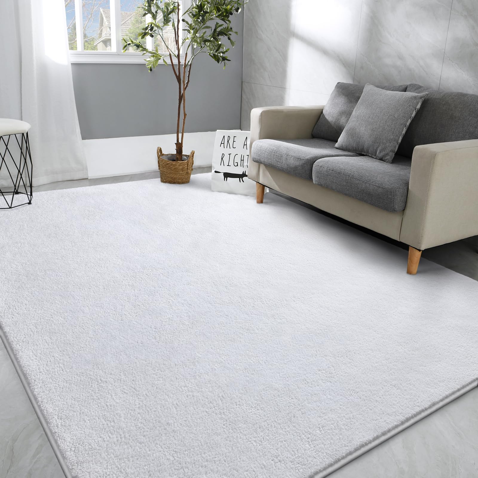 Hutha Large Area Rugs for Bedroom Living Room, 5x8 White Solid Fluffy Super Soft Memory-Foam Furry Bedside Carpets, Modern Indoo