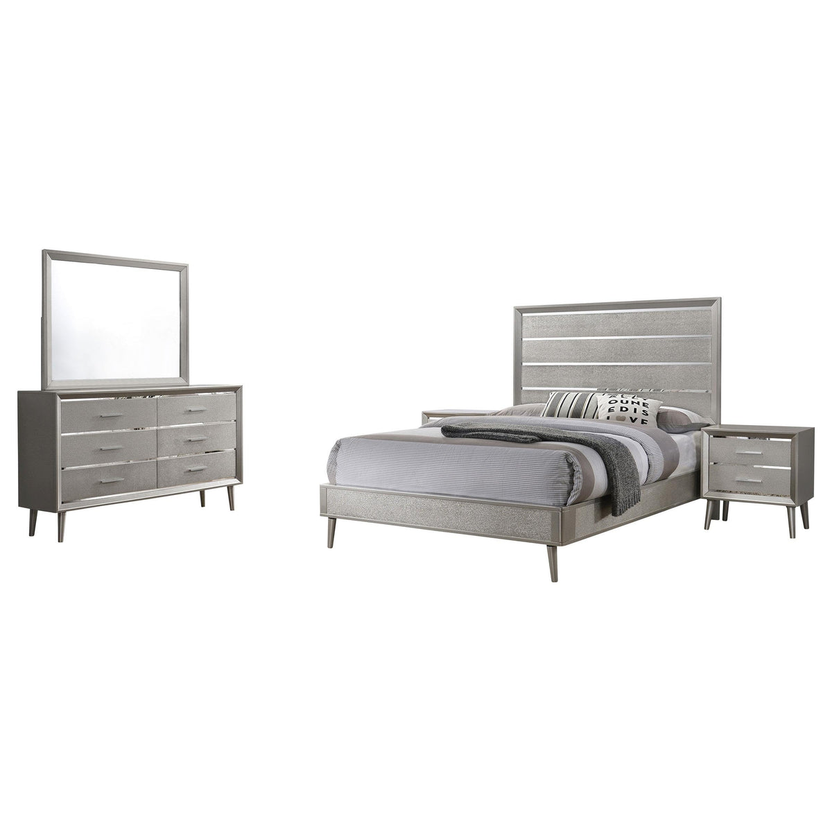 Coaster Ramon Full Bed 4-Piece Set, Metallic Sterling