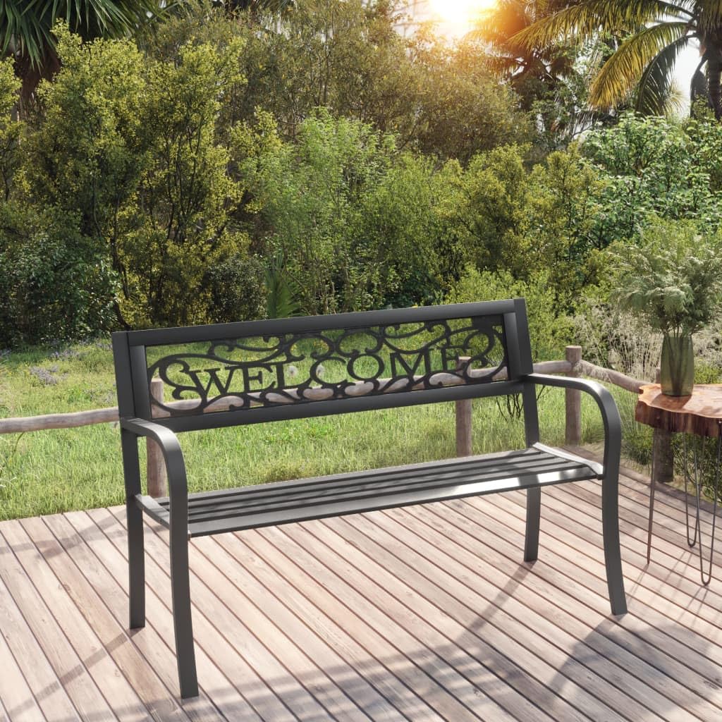 vidaXL Black Patio Bench 49.2" Made of Durable Powder-Coated Steel - Weather-Resistance and Easy Assembly for Garden, Patio, and Outdoor Areas