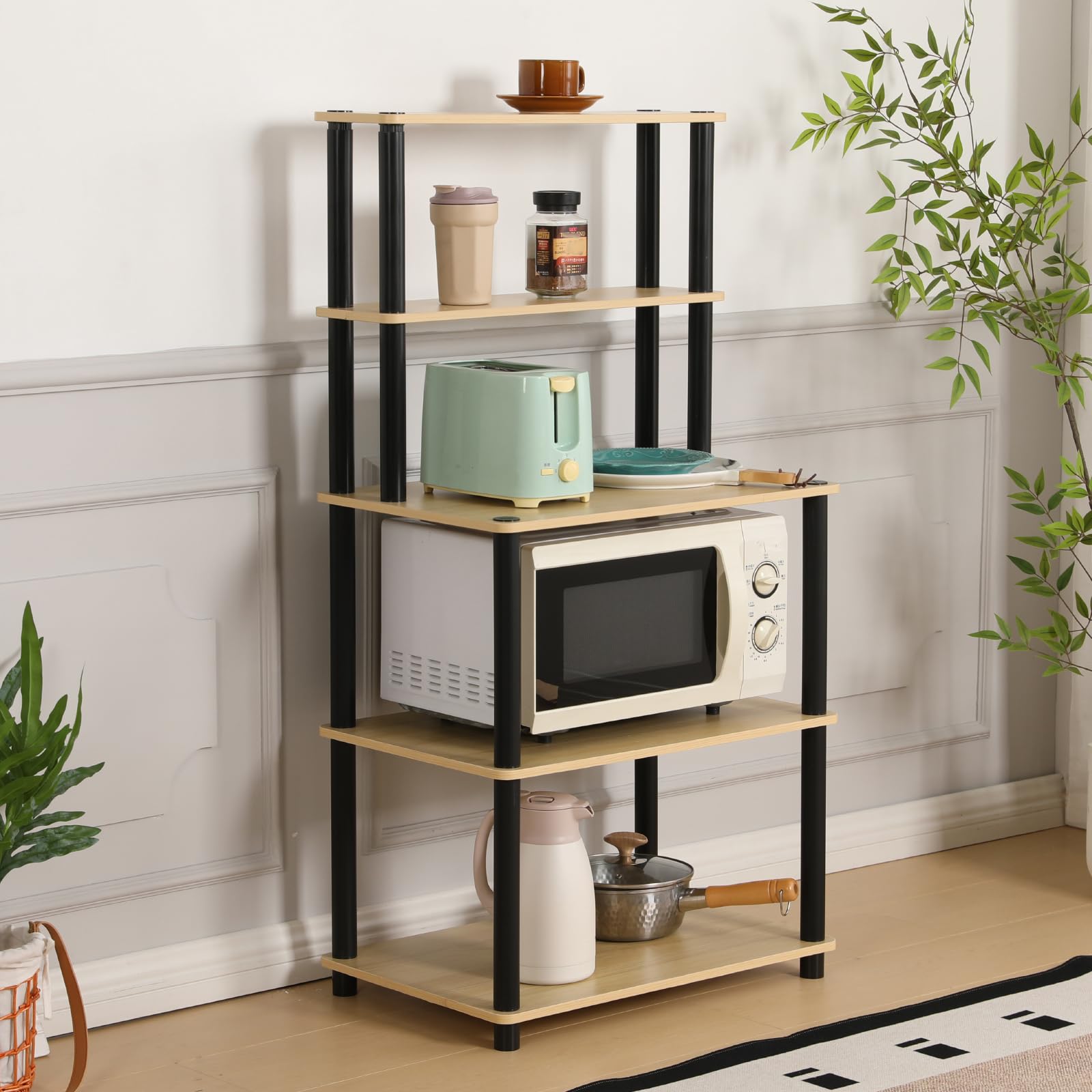 Home Cube Engineered Wood,Plastic 5 Layer Kitchen Microwave Stand,Microwave Oven Rack,BakerS Rack,Otg Stand,Kitchen Storage Rac
