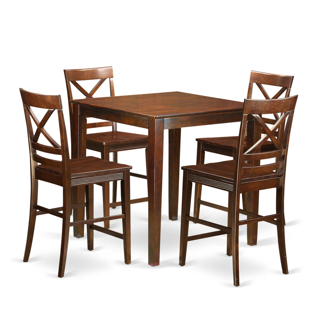 East West Furniture VNQU5-MAH-W 5 Piece Counter Height Pub Set Includes a Square Dining Room Table and 4 Kitchen Chairs, 36x36 Inch, Mahogany