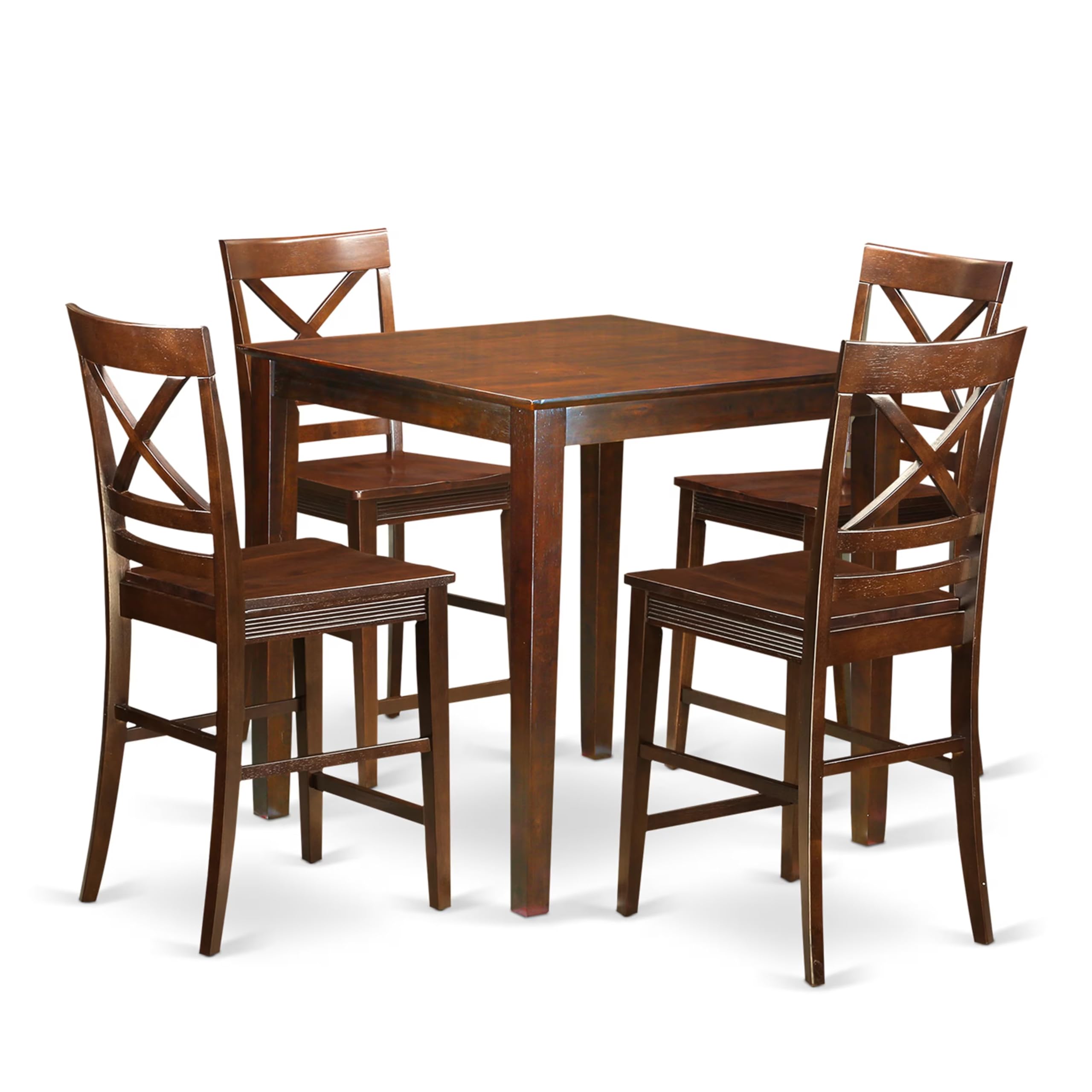 East West Furniture VNQU5-MAH-W 5 Piece Counter Height Pub Set Includes a Square Dining Room Table and 4 Kitchen Chairs, 36x36 Inch, Mahogany