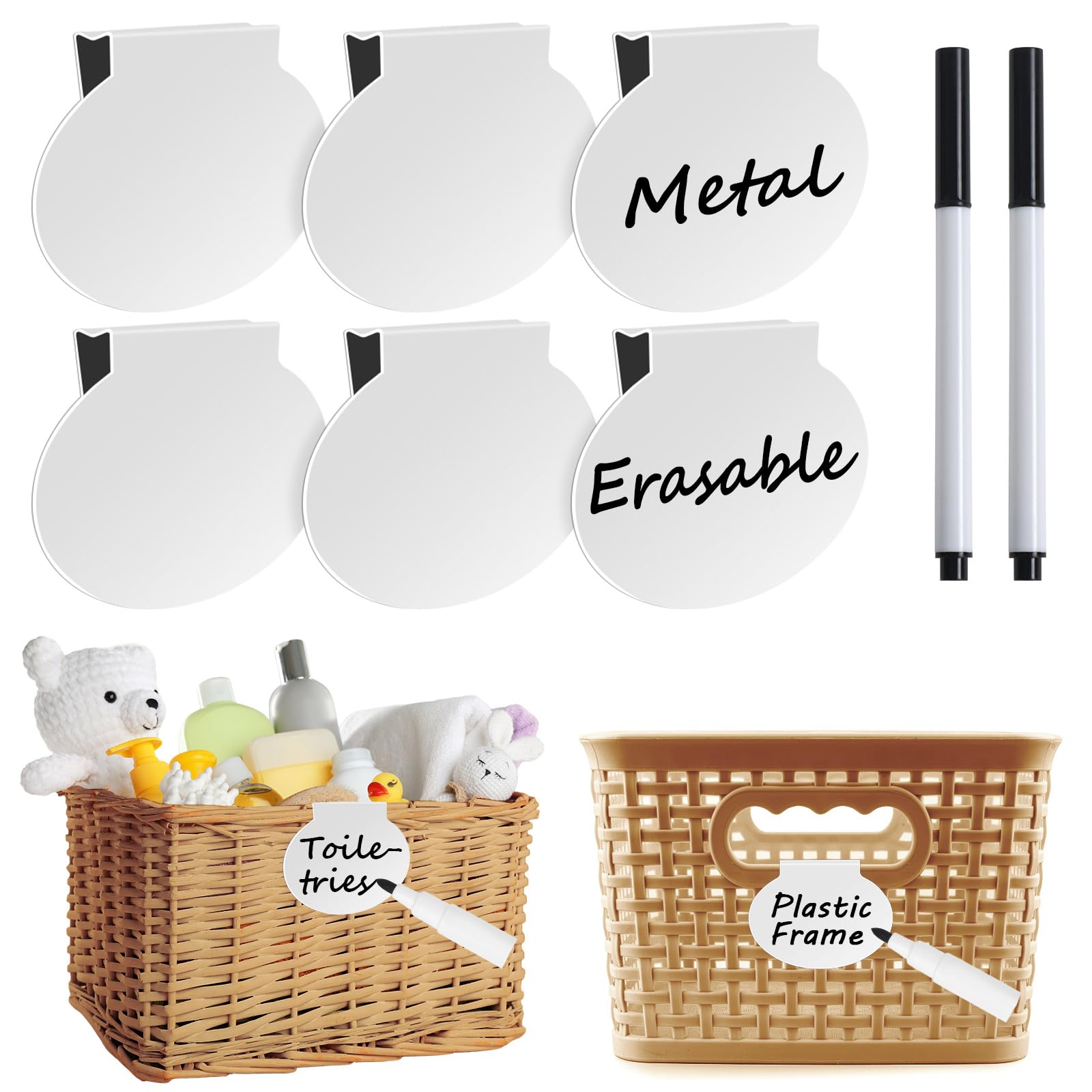 Metal Basket Labels Clip On For Storage Bins, 6 Pack Basket Tags White Bin Labels Clip On, Pantry Labels Clip On, The Home Edit