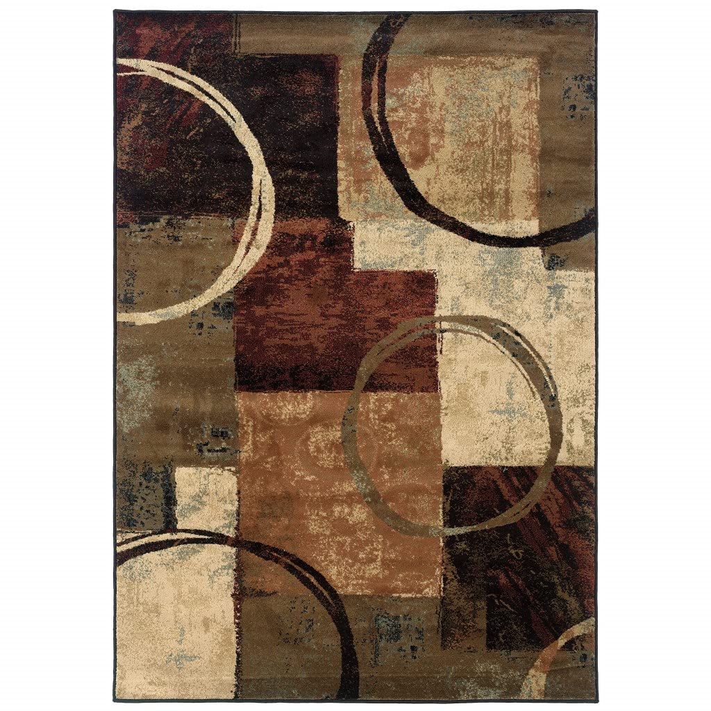 HomeRoots Polypropylene 5’ x 8’ Brown and Black Abstract Geometric Area Rug