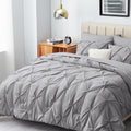 HIMEET Gray Comforter Set Queen 7 Pieces Bedding Set Pintuck Queen Bed in a Bag Set Pinch Pleat Queen Size Bed in a Bag Grey