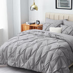 HIMEET Gray Comforter Set Queen 7 Pieces Bedding Set Pintuck Queen Bed in a Bag Set Pinch Pleat Queen Size Bed in a Bag Grey