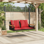 vidaXL Brown Poly Rattan Swing Bench - Comfortable Cushions, Weather-Resistant, 109x62x40 cm, Robust Steel and Acacia Wood Frame for Outdoor/Garden/Patio Use