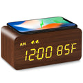 MOSITO Digital Wooden Alarm Clock with Wireless Charging, 0-100% Dimmer, Dual Alarm, Weekday/Weekend Mode, Snooze, Wood LED Cloc