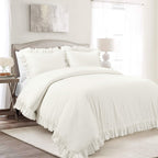 Lush Decor Reyna Ruffle 100% Cotton Duvet Cover Set - 3 Piece Cozy Ruffled Bedding Set - Timeless Elegance And Comfort - King, W