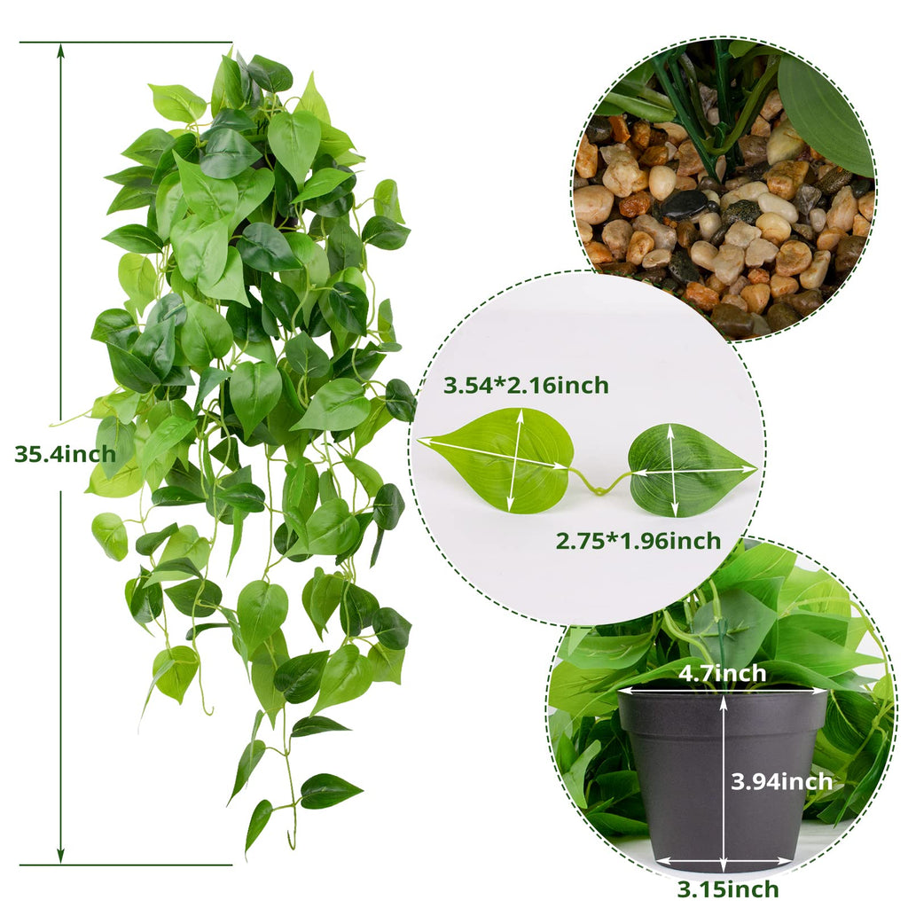 Loywree Fake Hanging Potted Plant, 35.4In Artificial Potted Plant Faux Ivy Vine Plant Hanging Plant Pothos For Shelf Home Office