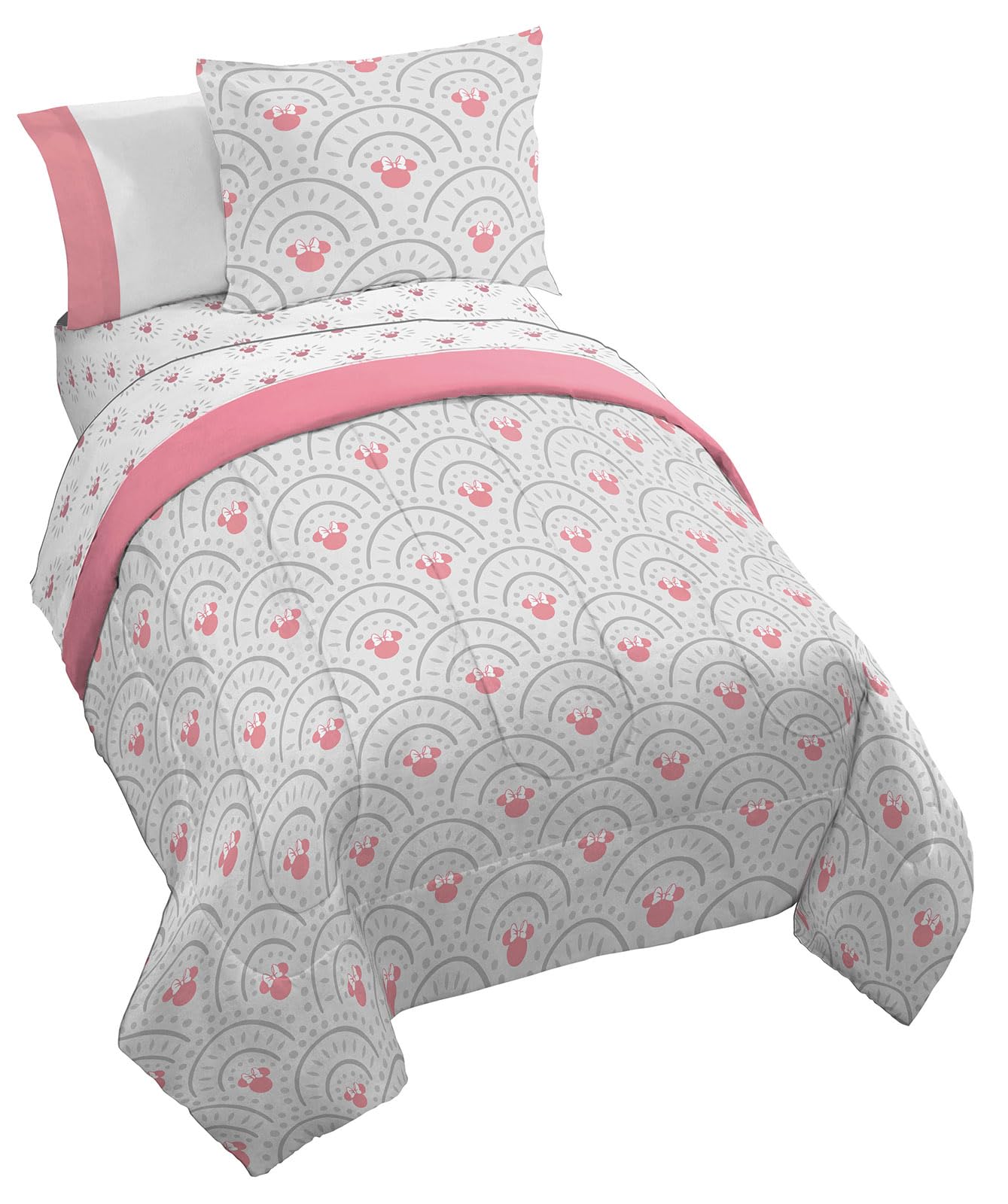 Jay Franco Disney Minnie Mouse Twin Comforter Set - 5 Piece Bedding Includes Sheet Set & Pillow Covers - Super Soft Cozy Pink Ma