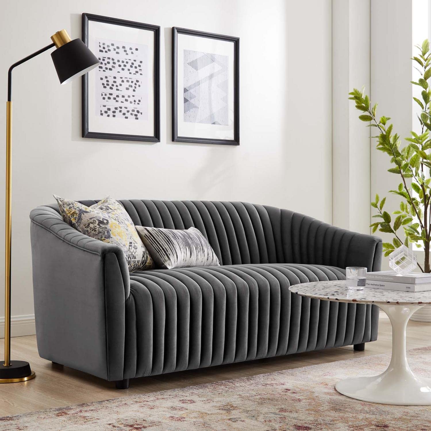 Modway Announce Modern Performance Velvet Channel Tufted Loveseat In Charcoal