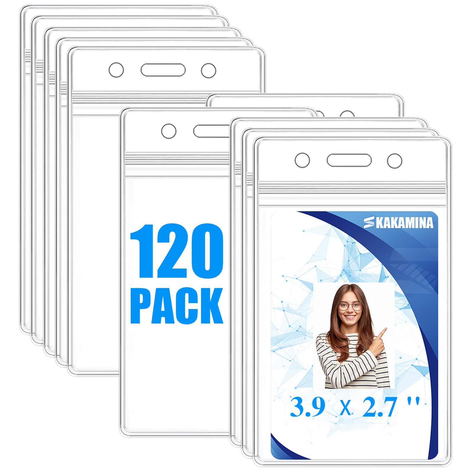 120 Pack Name Id Badge Holder-Plastic Badge Holder For Lanyard, Vertical Extra Thick 3.9' X 2.7' Waterproof Name Tag Holder Fo