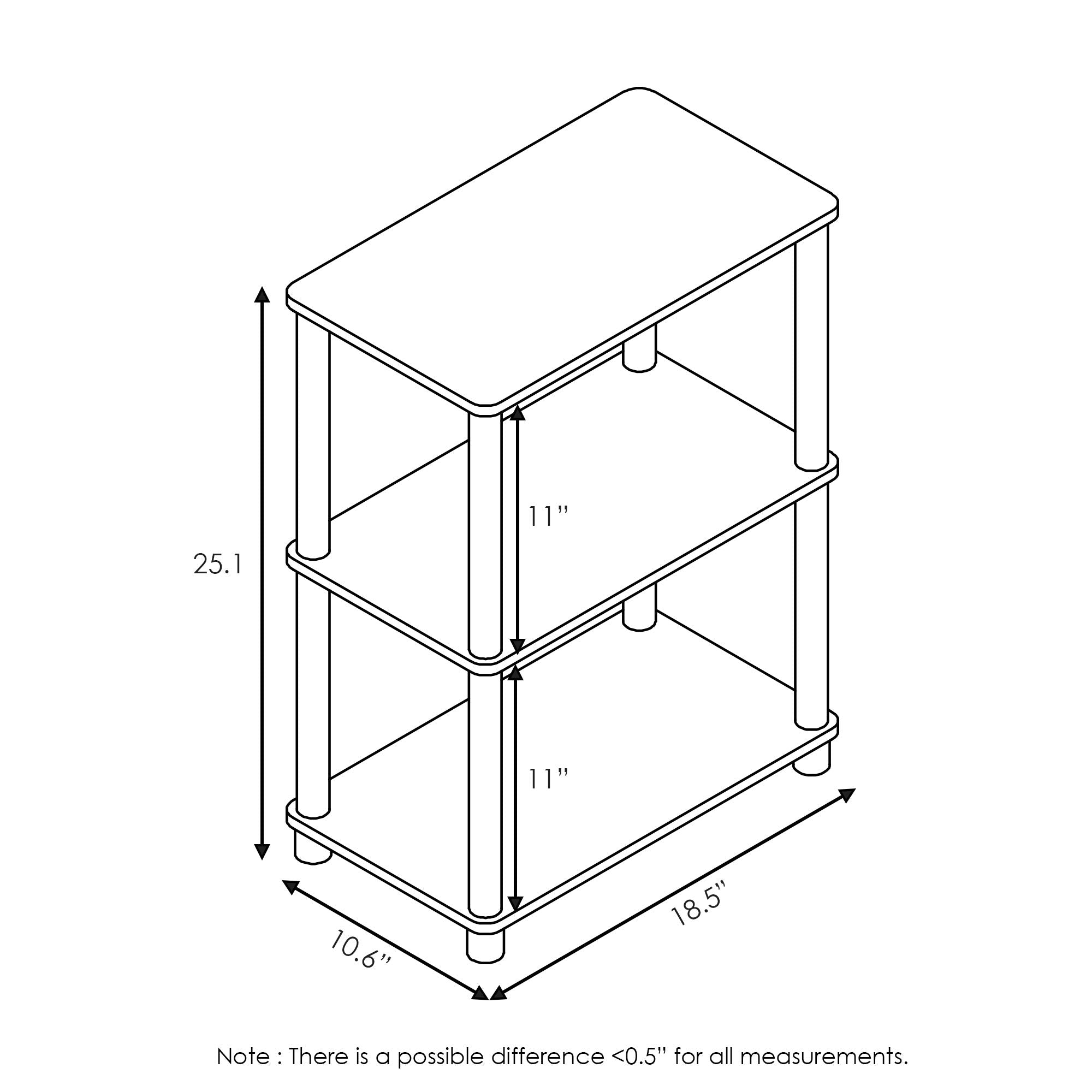 Furinno Turn-N-Tube No Tool 3-Tier Storage Shelf, Narrow, French Oak Grey/Black