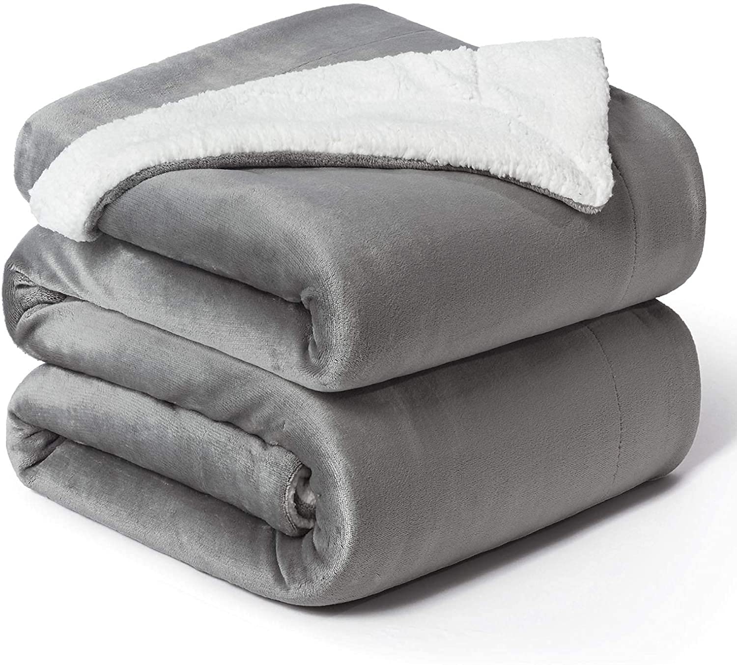 Bsb Home Polyester Micromink Warm Sherpa Super Soft Flannel Solid/Plain Blanket For Light/Mild Winter, Grey, Size 220 X 230 Cms 