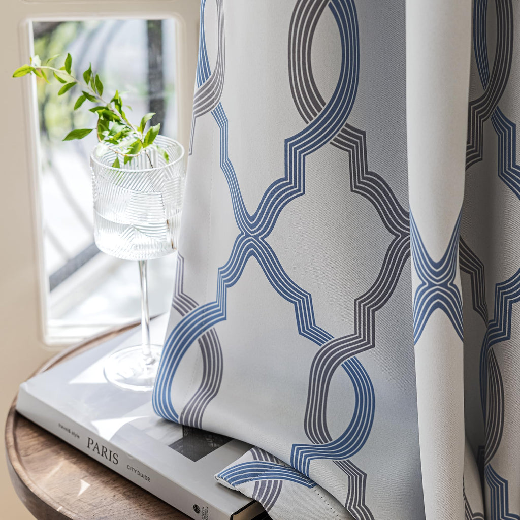 Ugoutry Blue Grey Moroccan Full Blackout Curtains 63 Inch Length, Holiday Thermal Insulated Grommet Window Treatments For Living