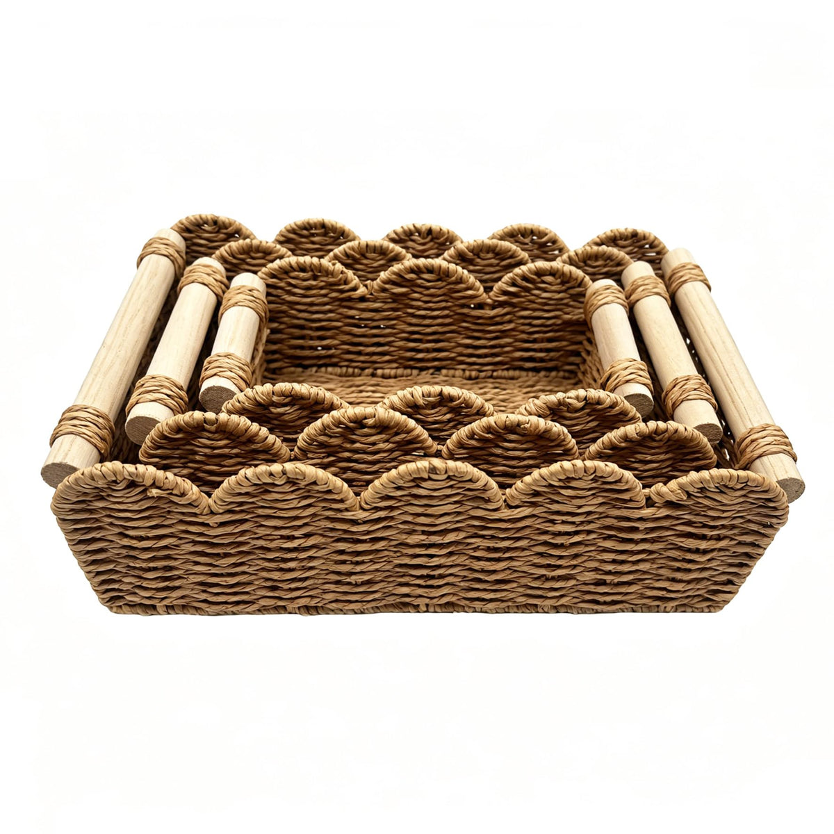 3 Pack Toilet Tank Basket, Wicker Basket for Paper Storage, Rope Scalloped Edge Basket, TP Storage Basket for Countertop Shelf L