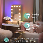 LUXFURNI Vanity Mirror with Lights, Lighted Makeup Mirror, RGB Color Changing LED, 14 Dimmable Bulbs, Glass, Rgb, 20.3" x 14"