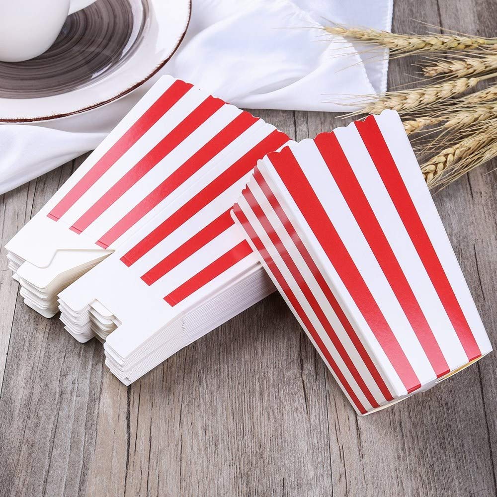 Red Striped Popcorn Boxes - Carnival Parties Mini Paper Popcorn And Candy Containers, Party Supplies For Movie Nights (Pack 24)