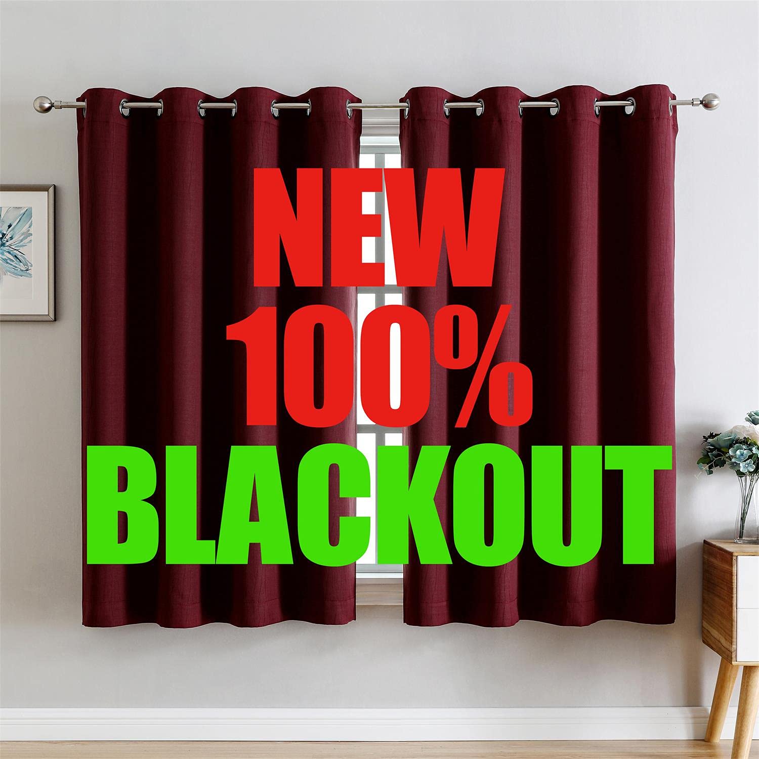 G2000 100% Blackout Curtains For Bedroom Living Room Curtains 63 Inch Length Burgundy Red Curtains Room Darkening Window Grommet