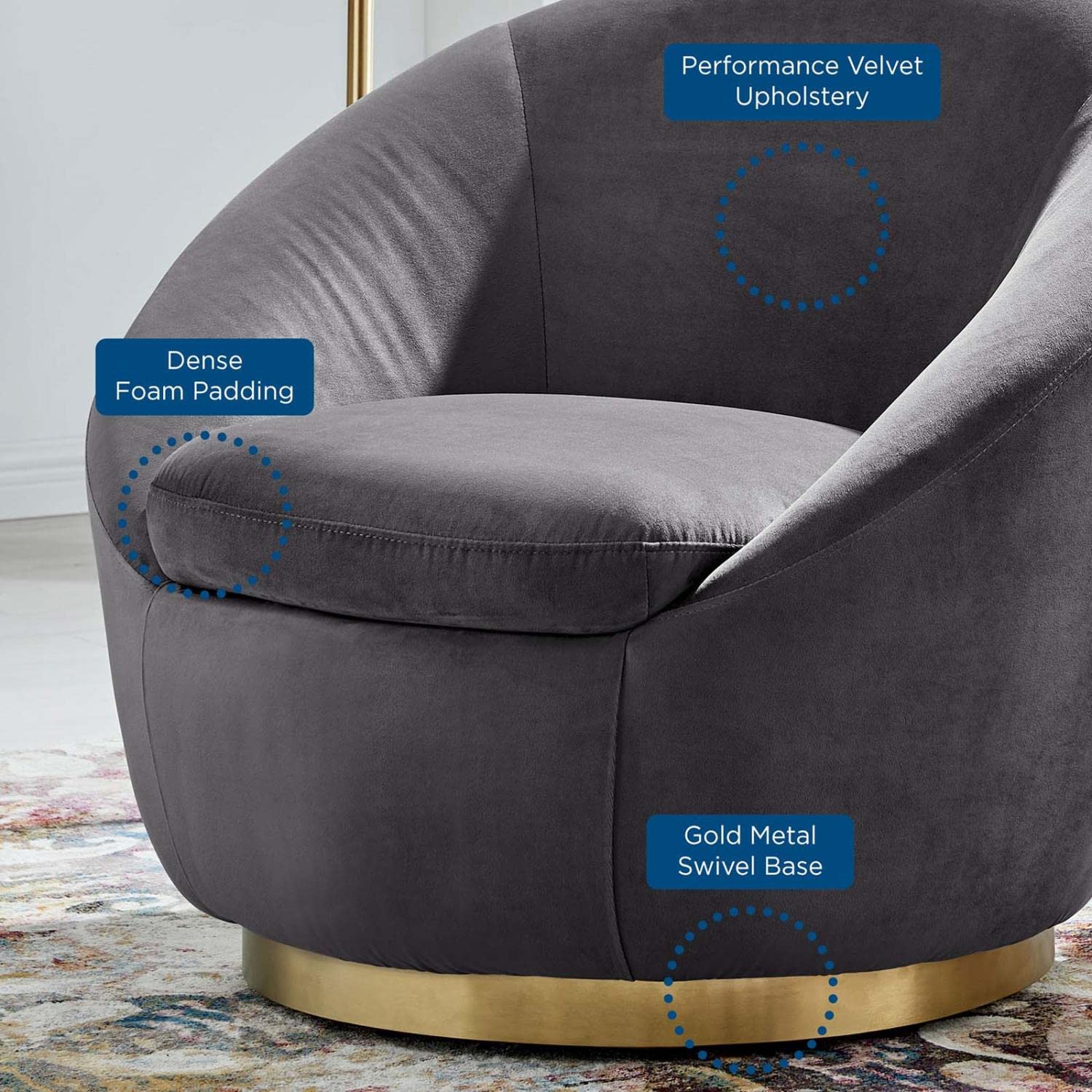 Modway Buttercup Velvet Swivel Chair With Gold Gray Finish Eei-5005-Gld-Gry