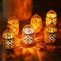 JHY DESIGN 6 Pcs Wedding Centerpieces 5.5 inch Height Small Metal Candle Stick Holder Hanging Birdcage Tealight Lantern Hollow C