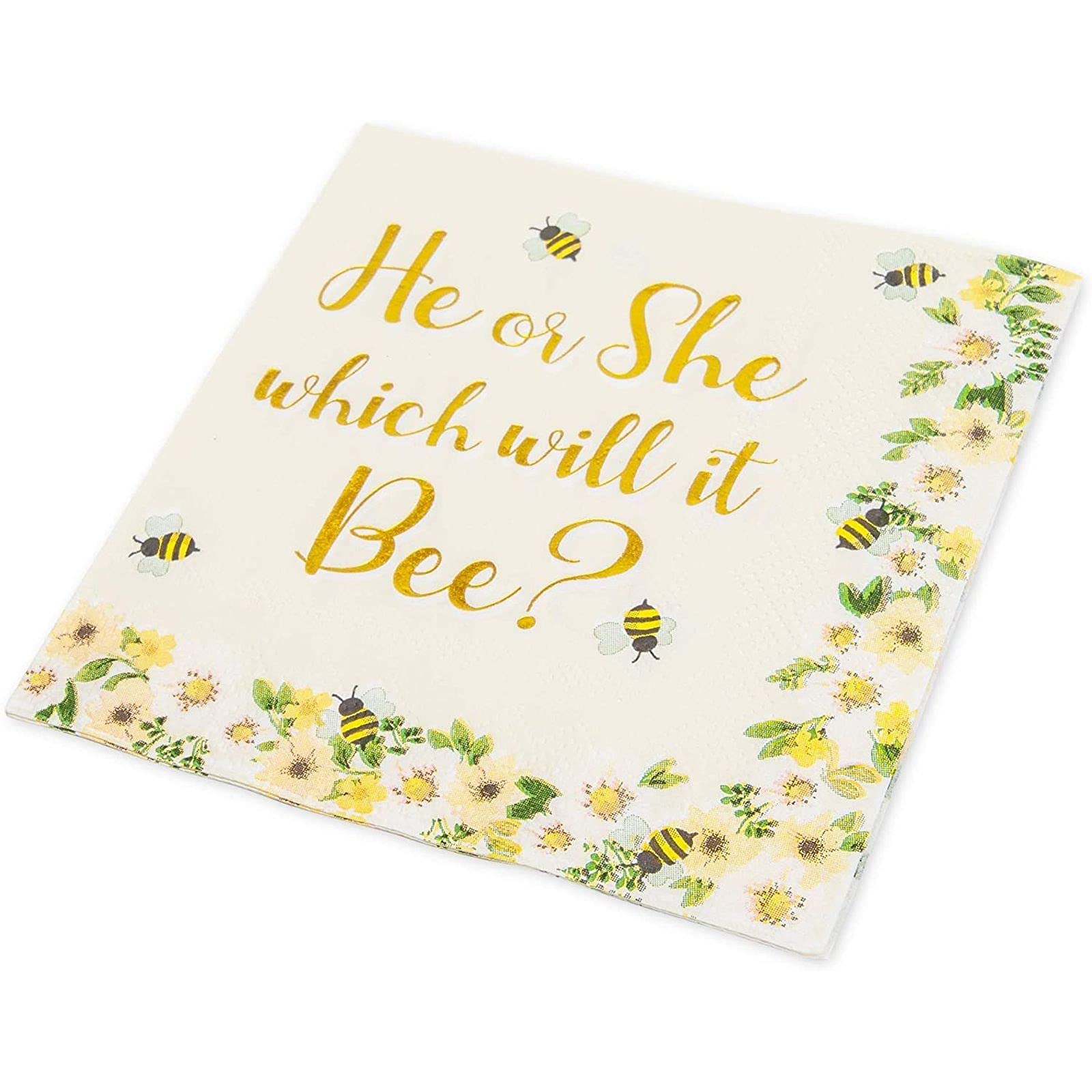 Sparkle And Bash Bee Gender Reveal Party Supplies, Paper Napkins (5 X 5 In, 50 Pack)