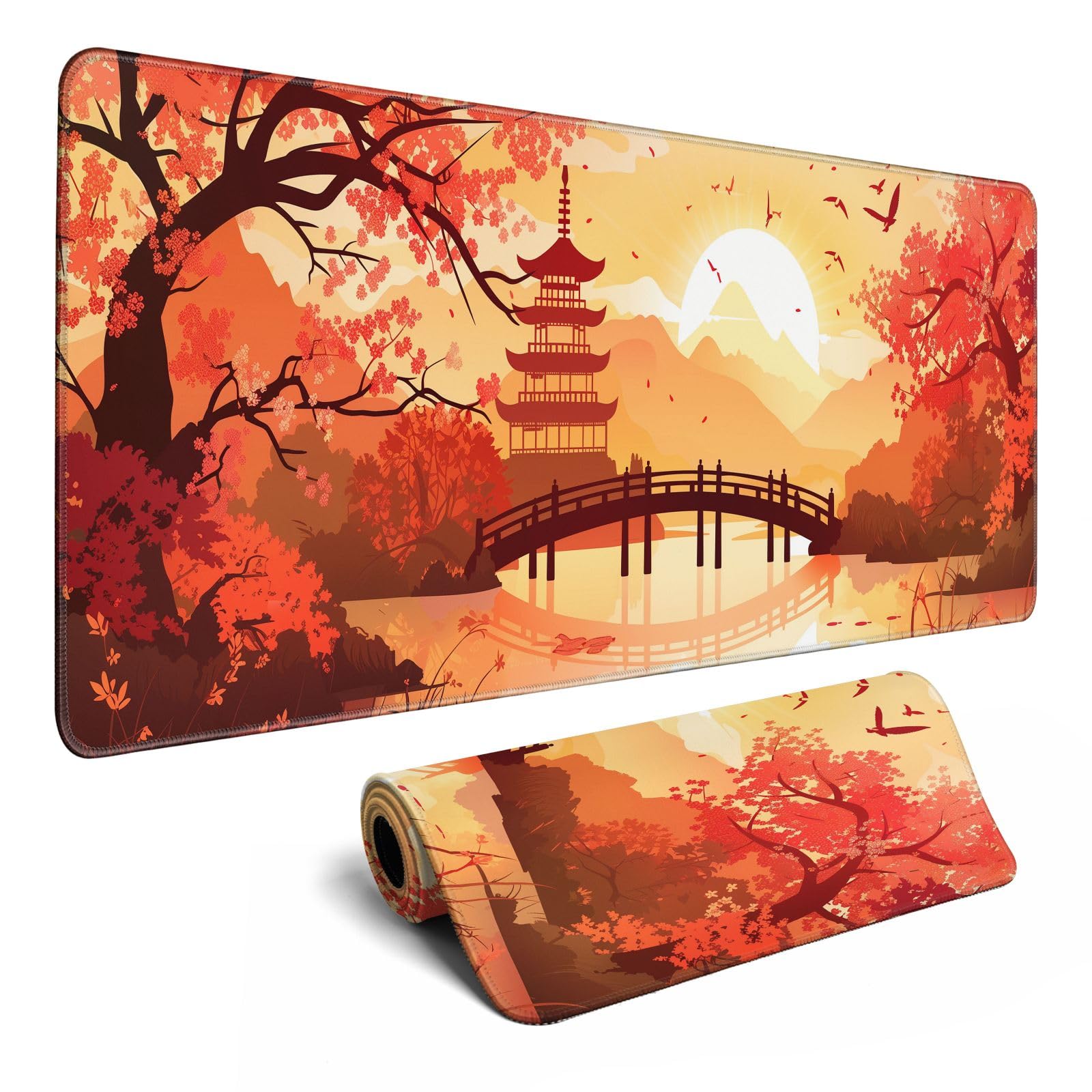 Japanese Cherry Blossom Desk Mat Anime Gaming Mouse Pad Large Desk Pad For Desk Computer Pc Laptop Office Decor, Mouse Keyboard