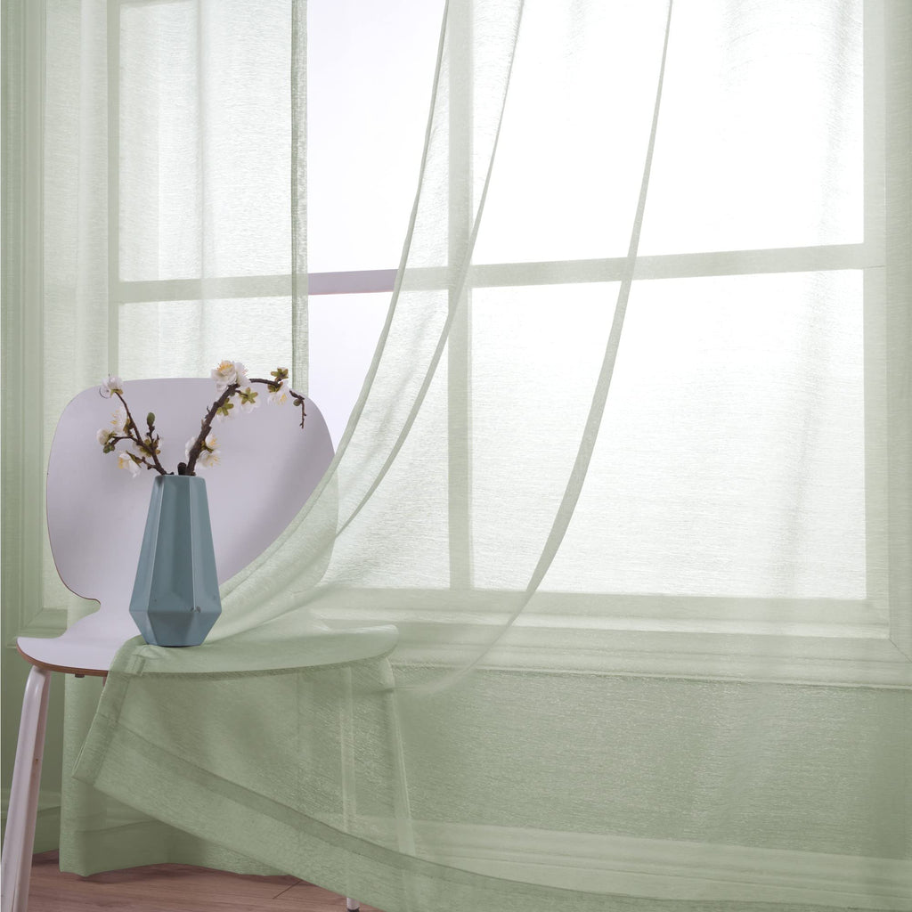 Koufall Sage Green Grommet Faux Linen Sheer Curtains 52X90 Inch Length