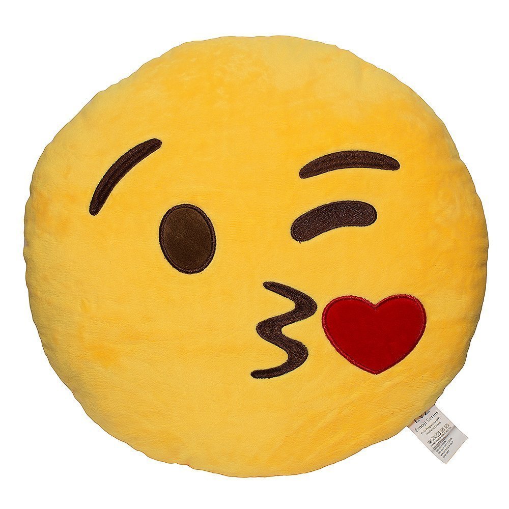 Evz Emoji Throwingkiss Face Emoticon Cushion Stuffed Plush Soft Pillow, Official Certified, 32Cm Yellow