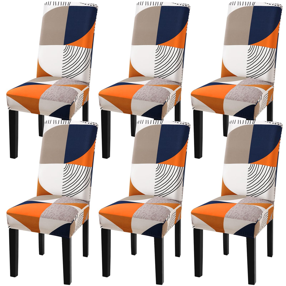 Fuloon Chair Covers For Dining Room 4 Pack, Solid Stretch Dining Chair Covers, Washable Kitchen Slip Covers, Parson Chair Covers Set Of 4 (Colorful Geometric, 4 Pack)