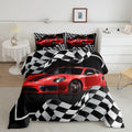 Red Race Car Comforter Set Queen Size, Black White Plaids Geometric Bedding Set 3Pcs For Kids Teens Boys Men Room Decor,Extreme