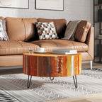 vidaXL Coffee Table with Iron Legs, Round Center Table for Living Room, Fully Handmade, 27.6''Fx15.0'', Solid Reclaimed Wood, Multicolor
